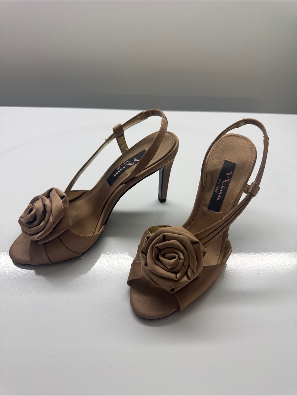 Nina satin open toed slingbacks